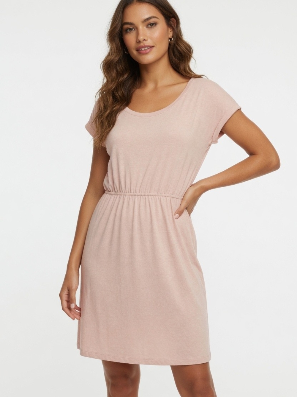 H&M Blush Pink Short-Sleeve Elastic-Waist Dress